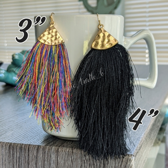 New Silky Feather Tassel Fringe drop Earrings - Picture 3 of 6